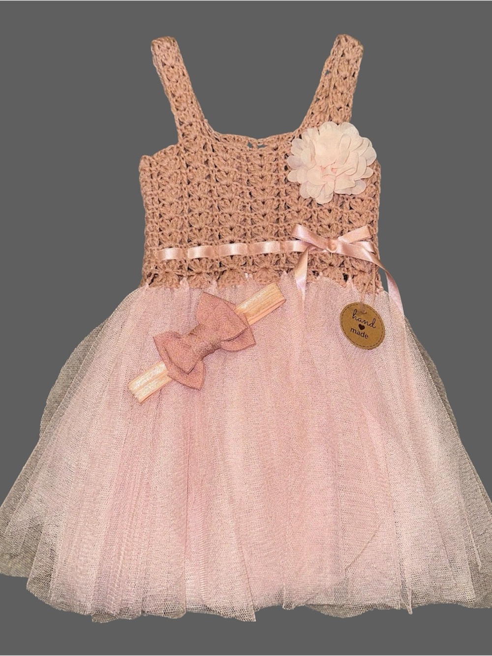 Handmade Blush Pink Tulle Crochet Dress for Kids